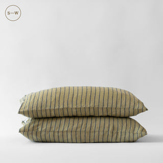 Green Blue Stripe Linen Pillowcases Set of 2 - Linen Tales 2