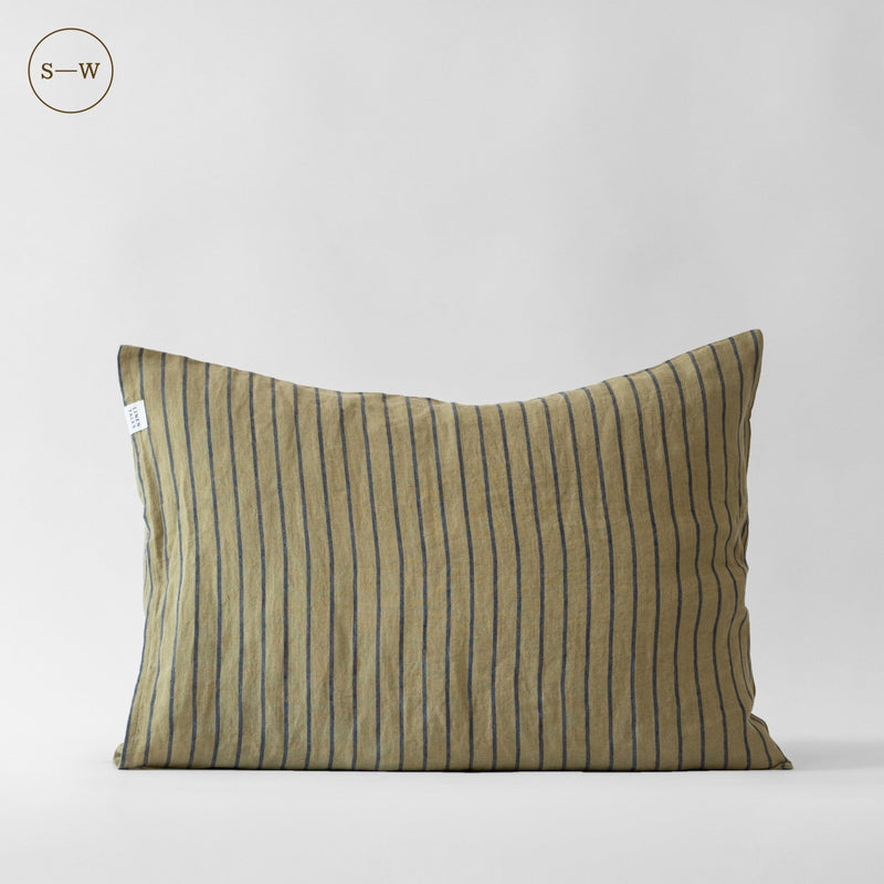 Green Blue Stripe Linen Pillowcases Set of 2 - Linen Tales