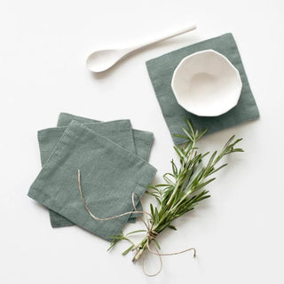 Green Milieu Linen Coasters Set of 4 - Linen Tales 
