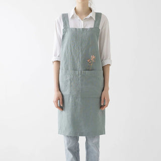 Green Milieu Linen Crossback Apron - Linen Tales 1