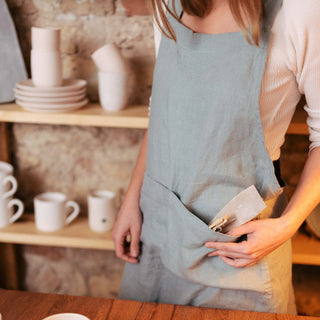 Green Milieu Linen Crossback Apron - Linen Tales 4