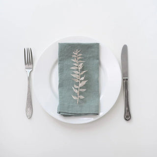 Green Milieu Linen Napkins Set of 2 - Linen Tales 