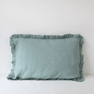 Green Milieu Linen Pillowcase with Frills - Linen Tales Global 