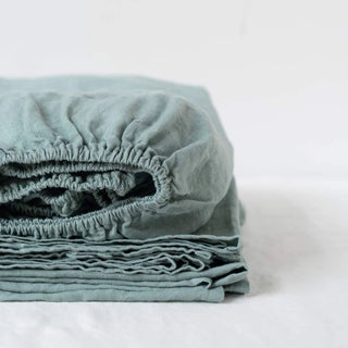 Green Milieu Linen Fitted Sheet - Linen Tales 4