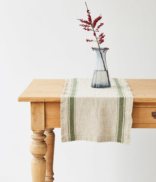 Green Stripe Vintage Linen Table Runner - Linen Tales Global 