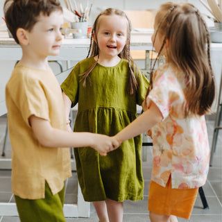 Kids Tangerine Linen Partridge Dress 3