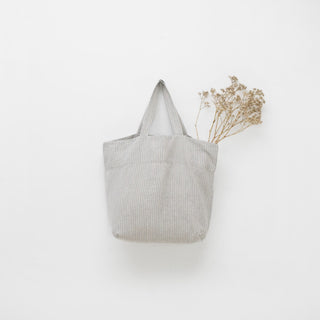 Grey Blue Pinstripe Linen Big Bag - Linen Tales 1