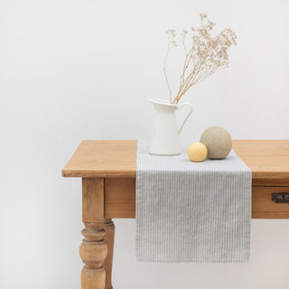Grey Blue Pinstripe Linen Table Runner - Linen Tales 