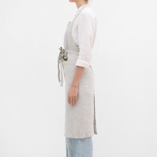 Grey Blue Pinstripe Rustic Linen Chef Apron - Linen Tales 3