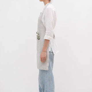 Grey Blue Pinstripe Rustic Linen Daily Apron - Linen Tales 3