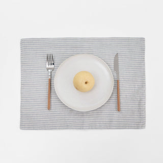 Grey Blue Pinstripe Rustic Linen Placemat - Linen Tales 