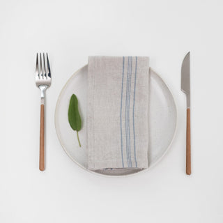 Grey Blue Wide Stripe Linen Napkins Set of 2 - Linen Tales 