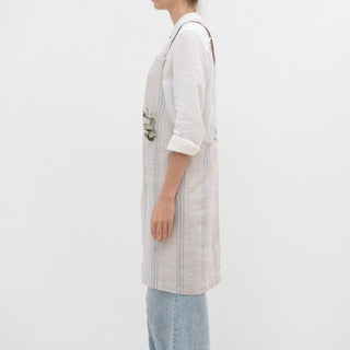 Grey Blue Wide Stripe Rustic Linen Crossback Apron - Linen Tales 3