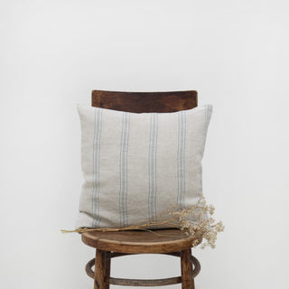 Grey Blue Wide Stripe Rustic Linen Cushion Cover - Linen Tales 