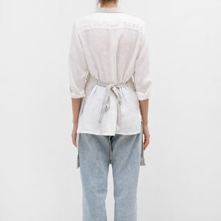 Grey Blue Wide Stripe Rustic Linen Daily Apron - Linen Tales 3