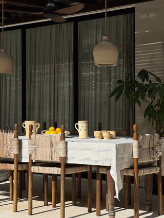 Grey Blue Wide Stripe Rustic Linen Tablecloth - Linen Tales Global 3