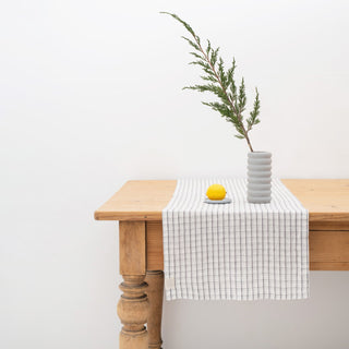 Grey Checks Linen Table Runner - Linen Tales Global 