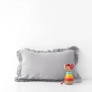 Kids Light Grey Linen Pillowcase with Frills - Linen Tales Global 