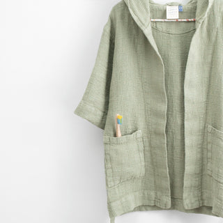 Kids Sage Linen Fine Waffle Bathrobe - Linen Tales 