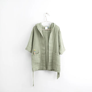 Kids Sage Linen Fine Waffle Bathrobe - Linen Tales 