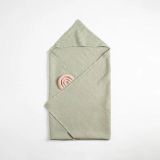 Kids Sage Linen Fine Waffle Hooded Towel - Linen Tales 
