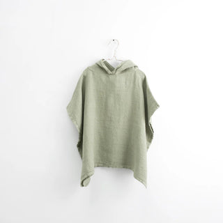Kids Sage Linen Fine Waffle Poncho - Linen Tales 