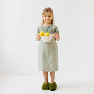 Kids Sage Linen Pinafore Apron - Linen Tales 