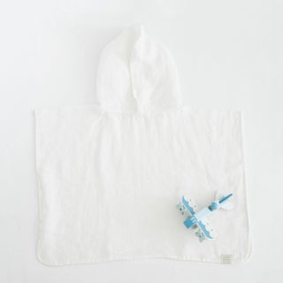 Kids White Linen Fine Waffle Poncho - Linen Tales 