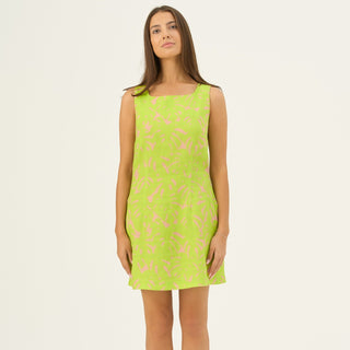 Kiwi Monstera Linen Alba Dress Linen Tales Global Kiwi Monstera Linen Alba Dress Linen Tales Global