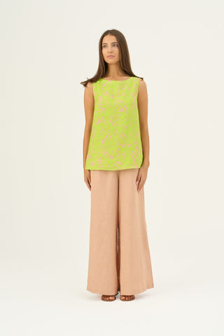 Kiwi Monstera Linen Audrey Top - Linen Tales Global 