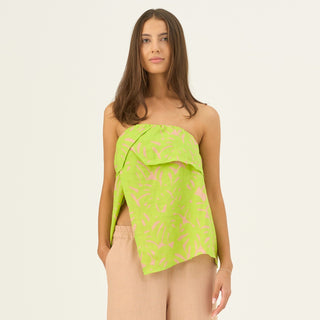 Kiwi Monstera Linen Candela Top - Linen Tales Global 