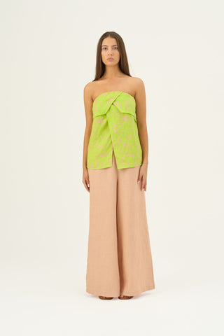Kiwi Monstera Linen Candela Top - Linen Tales Global 