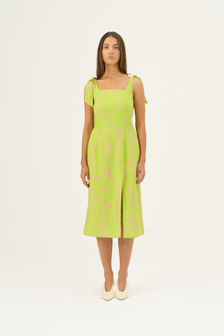 Kiwi Monstera Linen Rumba Dress - Linen Tales Global 3