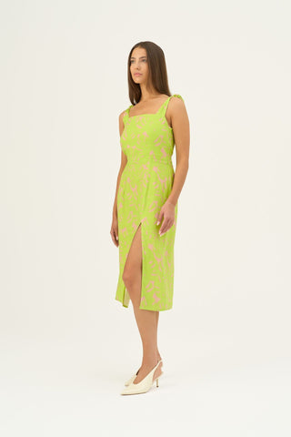 Kiwi Monstera Linen Rumba Dress - Linen Tales Global 4