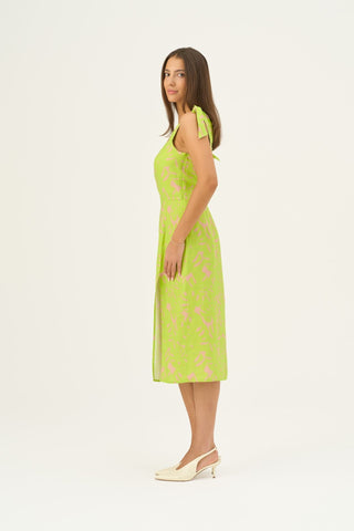 Kiwi Monstera Linen Rumba Dress - Linen Tales Global 5