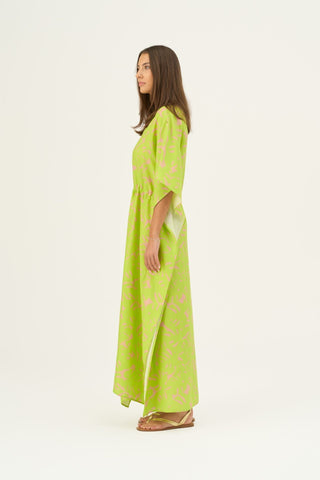 Kiwi Monstera Linen Sol Dress - Linen Tales Global 