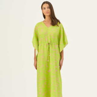 Kiwi Monstera Linen Sol Dress - Linen Tales Global 
