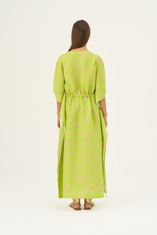 Kiwi Monstera Linen Sol Dress - Linen Tales Global 3