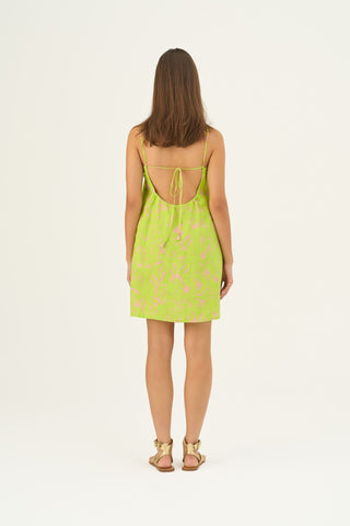 Kiwi Monstera Linen Stella Dress - Linen Tales Global 4