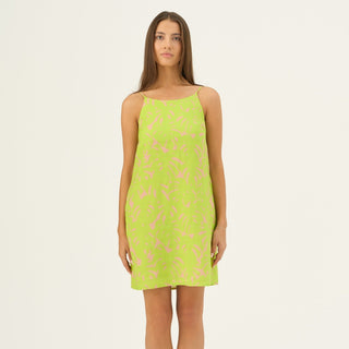 Kiwi Monstera Linen Stella Dress - Linen Tales Global 