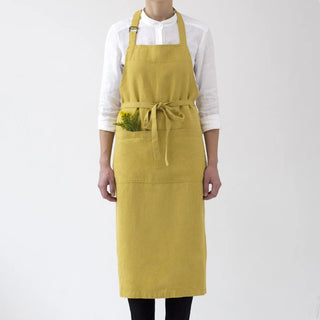 Lemon Curry Linen Chef Apron - Linen Tales 
