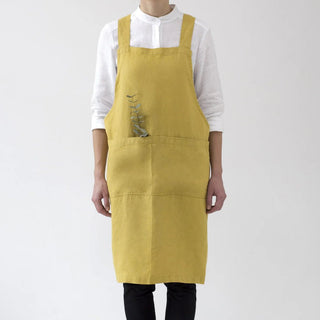 Lemon Curry Linen Crossback Apron - Linen Tales 