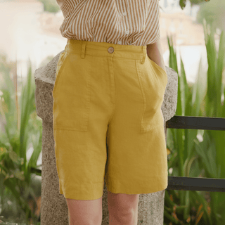 Lemon Curry Linen Etude Shorts - Linen Tales 