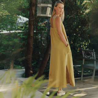 Lemon Curry Linen Fugue Dress - Linen Tales 