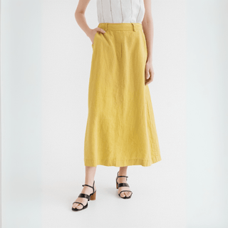 Lemon Curry Linen Gardenia Skirt - Linen Tales 
