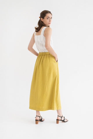Lemon Curry Linen Gardenia Skirt - Linen Tales 