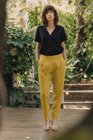Lemon Curry Linen Gladiolus Trousers - Linen Tales 