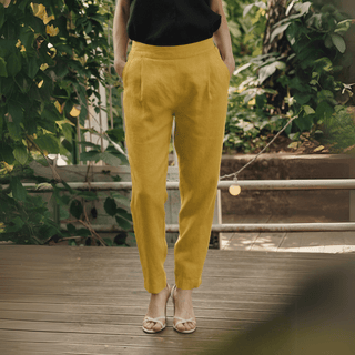 Lemon Curry Linen Gladiolus Trousers - Linen Tales 