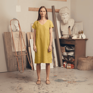 Lemon Curry Linen Goldenrod Dress - Linen Tales 