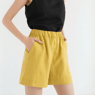 Lemon Curry Linen Hip - Hop Shorts - Linen Tales 